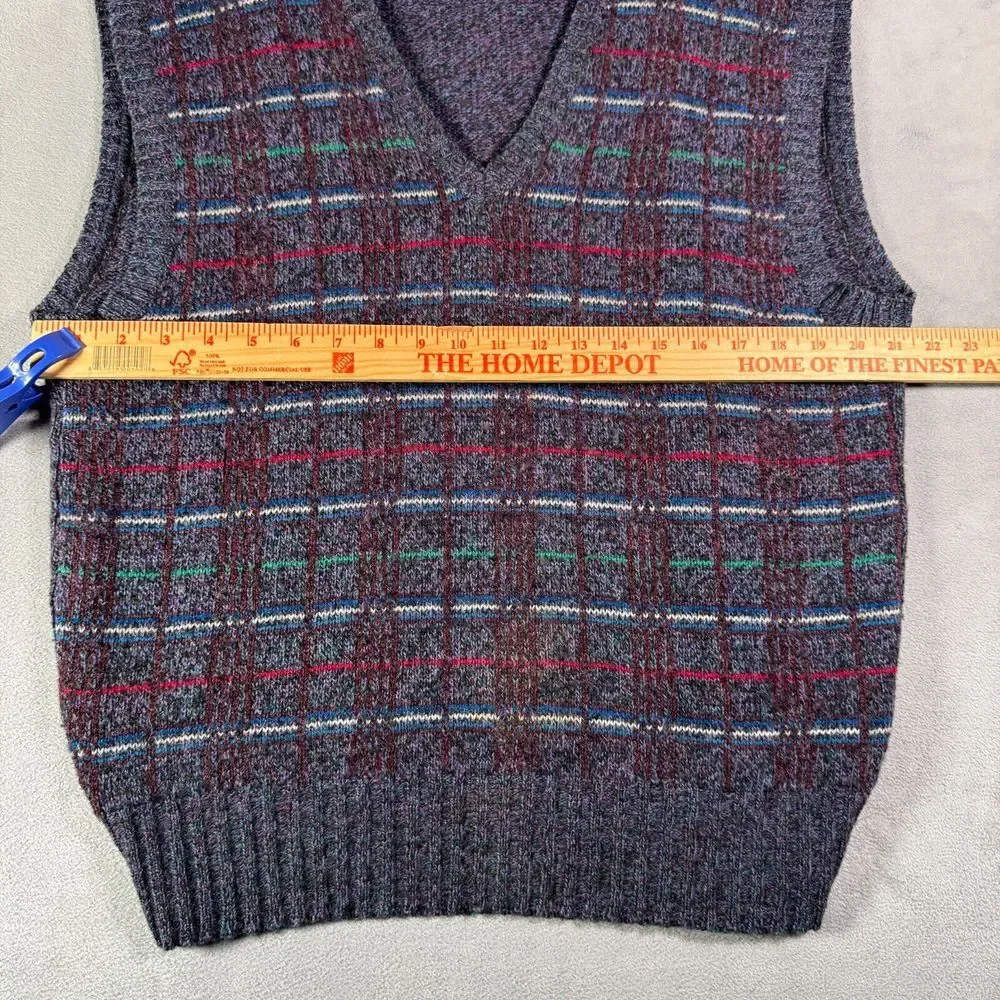VTG Parisian Sweater Vest Mens XL Blue Plaid‎ Wool Blend Italy Made Golf Preppy